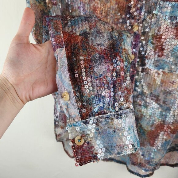 NWOT Anthropologie Pilcro Multicolored Floral Sequin Button Up Shirt Top sz S - Picture 5 of 12